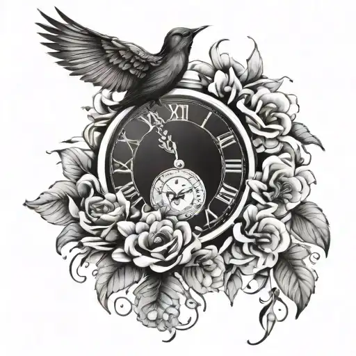 Birth Clock With Bird And Flowers
