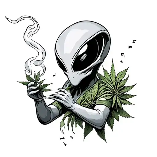 Alien Smoking Weed Sagittarius Music Notes