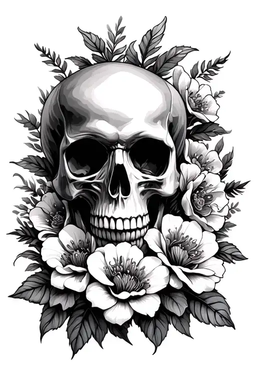 Skull Surrounded By Flowers