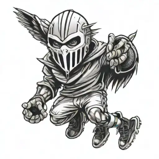 A Black-grey Tattoo Of A Hooligan Wearing A Condor Mask In A Football Stadium In Bogota