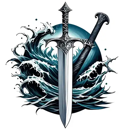 Sword Tattoo Design Combining Ocean Elements