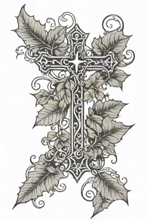 Fine Line Cross With Ivy Vines
