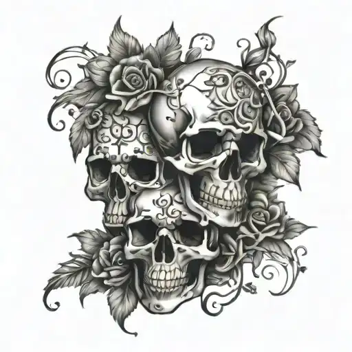 February And May Flowers With Vines And Skull