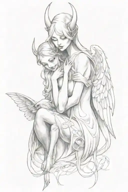 One Angel Girl Hugging One Succubus