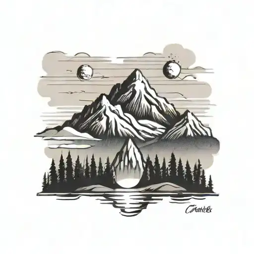 Simple Single Peak Mountain By Ocean Scene