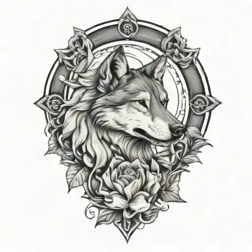 Tattoo Redeeming Holiness Through A Flower And A Wolf Howling At The Moon