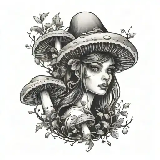 Mushroom Lady With Eyes In A Forest
