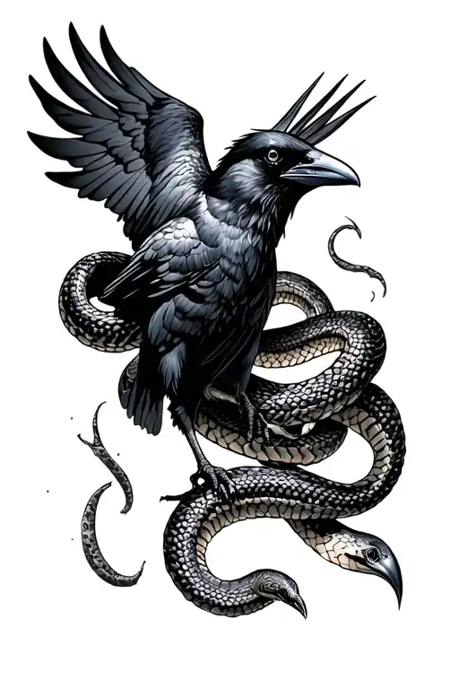 Crow Surrounded By A Snake