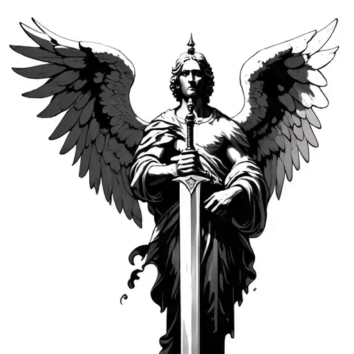 Powerful Angel Holding A Sword Rest In Piece Dad