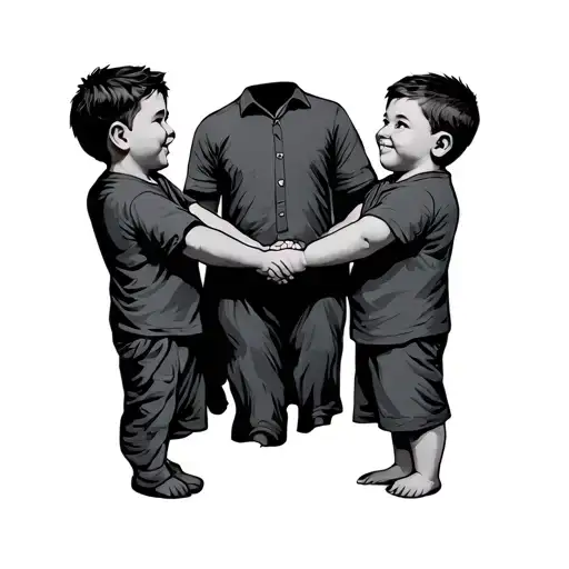 Father And Two Sons Holding Hands