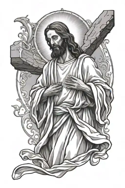 Jesus Standing In Robe Looking Forward Praying