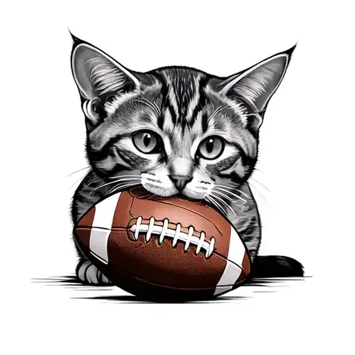 Cat With A Football Ball