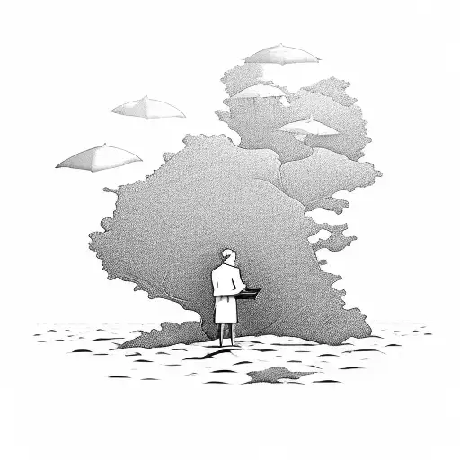 A Peaceful Beach Landscape With A Silhouette Of A Lawyer Reading A Book Under A Tree