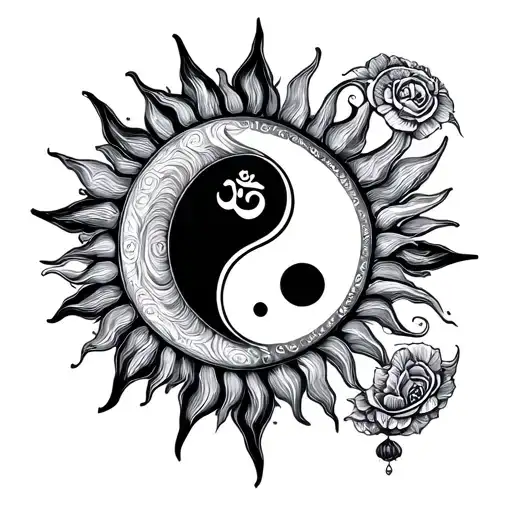 Sun And Om With Yin Yang Symbol