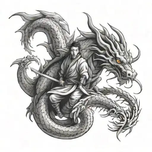 Samuraisitting With Dragon Wrapped