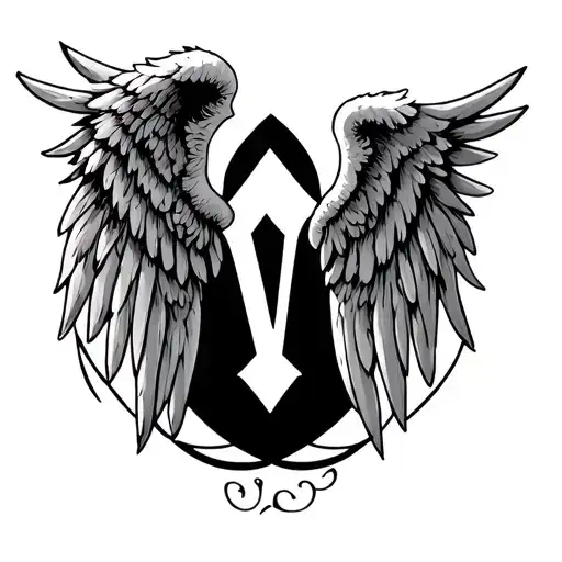 Under The Knee Cap Angel Wings Around Then Knee Cap With A V Initial In The Middle