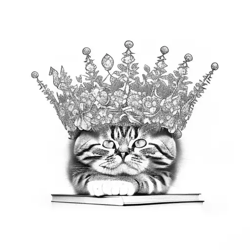 A Cat Resting On A Pile Of Books With A Floral Crown
