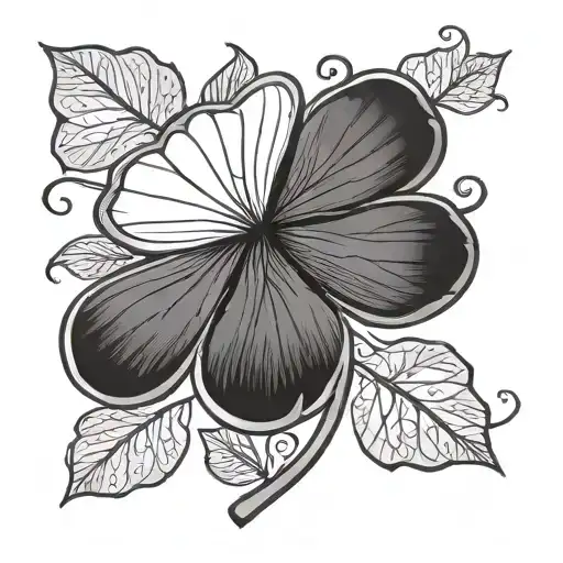 Four-leaf Clover In Black And White And Minimalist Style