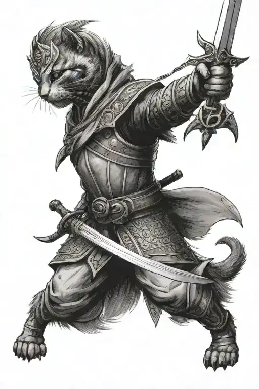 Cat Warrior Wielding A Sword Khajit Like Skyrim Inspired
