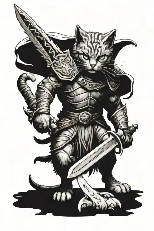 Cat Warrior Wielding A Sword Khajit Like Skyrim Inspired