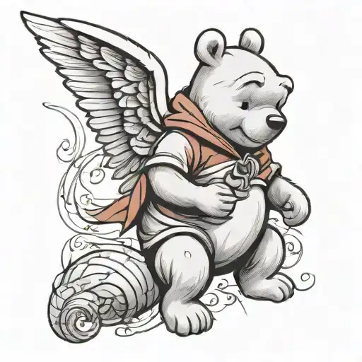 Winnie The Pooh With Angel Wings Holding A Cardinal