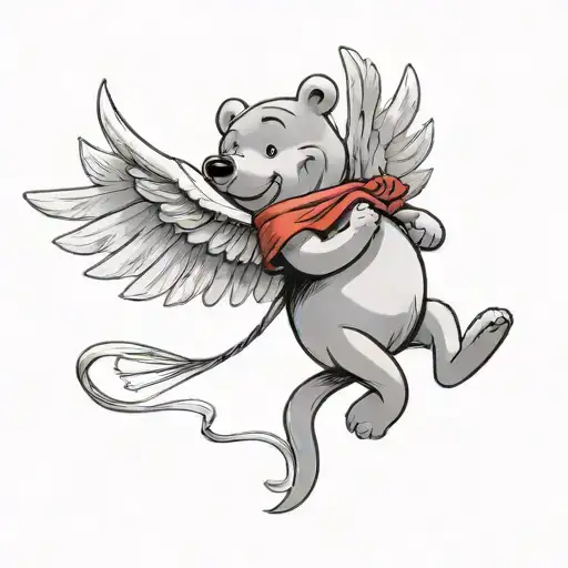 Winnie The Pooh Standing With Angel Wings Holding A Red Cardinal