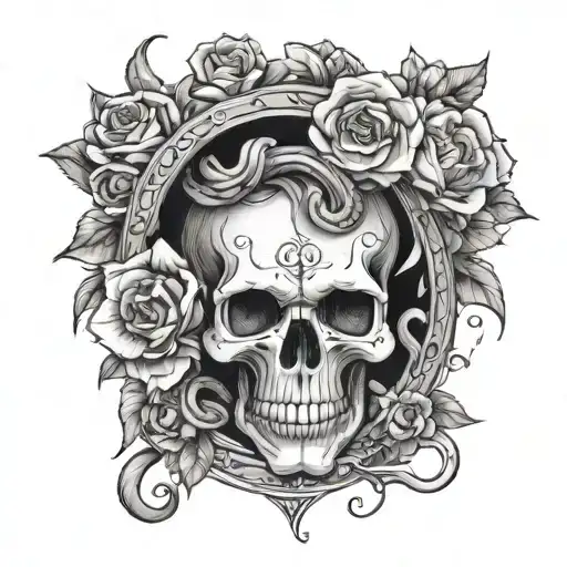 Harley Hugs A Skull With A Snake And Flowers Wrapped Around Them