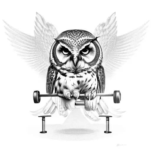 An Owl Lifting Weights With A Barbell Made Of Food