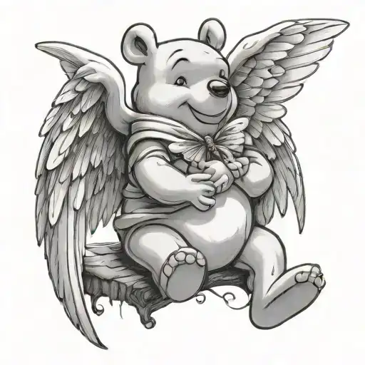 Winnie The Pooh With Angel Wings With A Butterfly