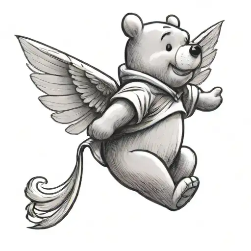 Winnie The Pooh Standing With Angel Wings Flying