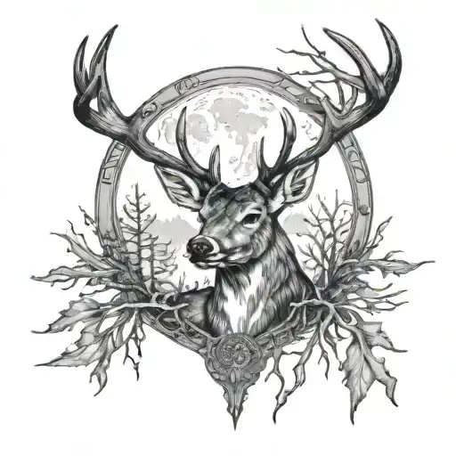 Deer Antlers With Moon In The Middle