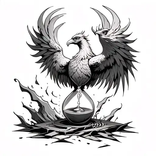 Tattoo Of A Phoenix That Comes Out Of A Broken Hourglass