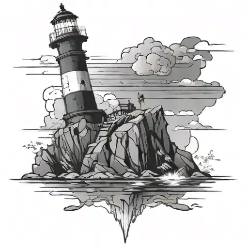 Shinning Lighthouse Stand On The Rocks In The Dark