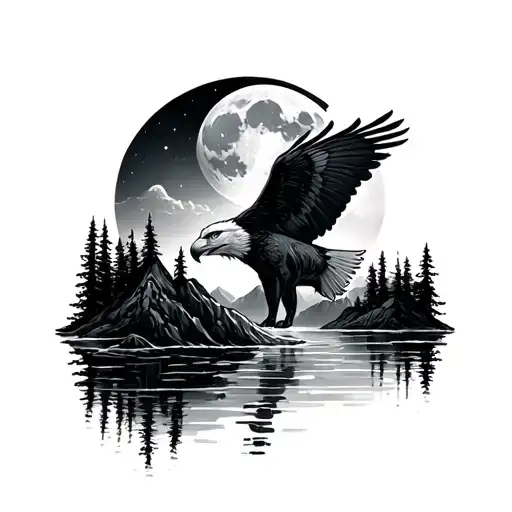 First Trees Moon Mountains Eagle Water Wolf