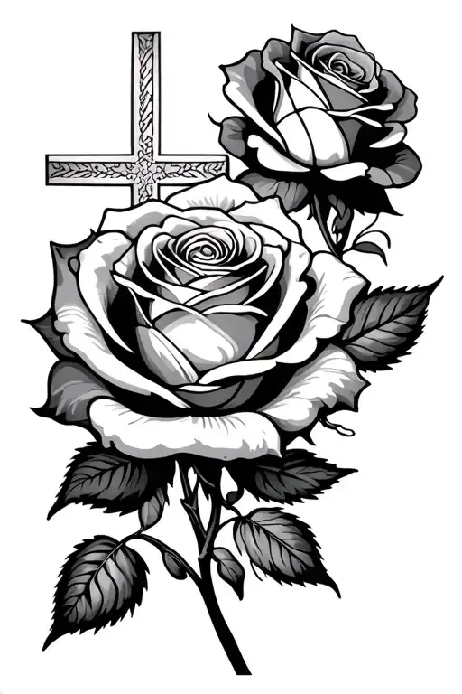 One Rose At The Start Of The Forearm Cross In The Middle And A Rose At The Top