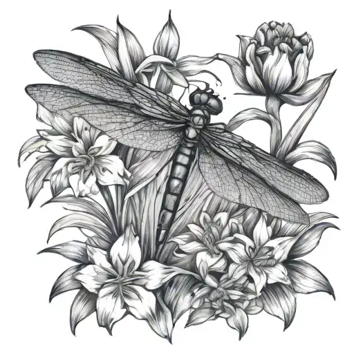 Dragonfly And Narcissus Flower