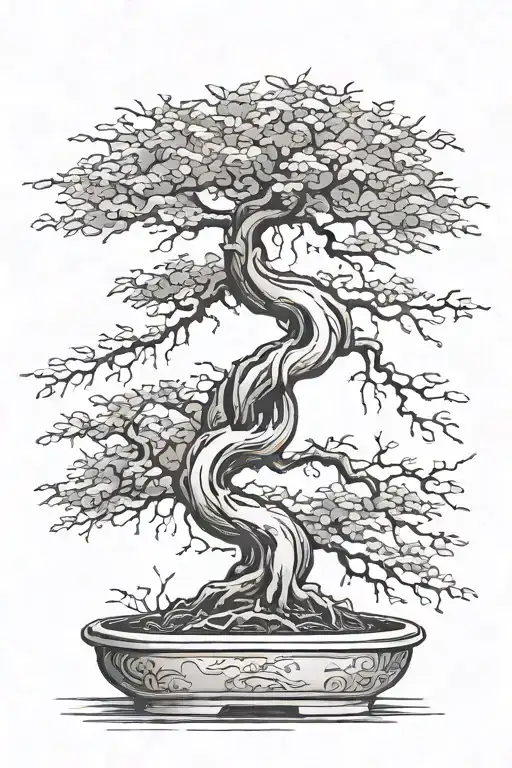 Bonsai Tree Bent To The Left With 2 Branches With Branches Reaching To Left - Not Very Detailed