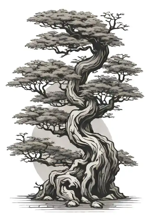 Bonsai Tree Bent To The Left With 2 Branches Forming