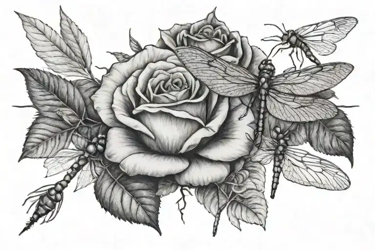 Rose And Dragonfly Realistic
