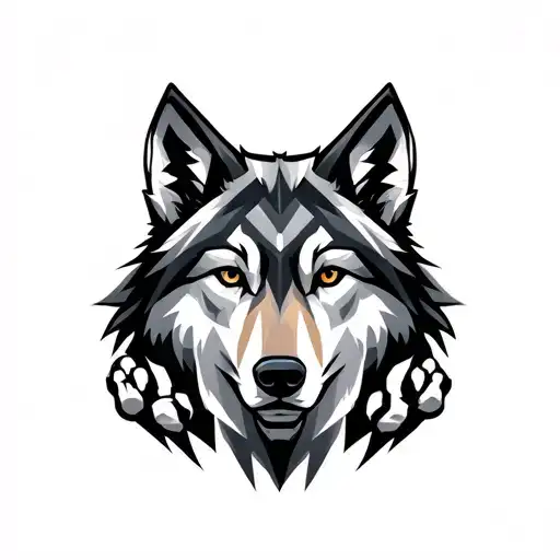 Wolf Face With 7 Paws Forming Geometric