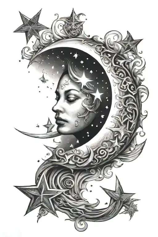 Moon And Stars Forming The Shape