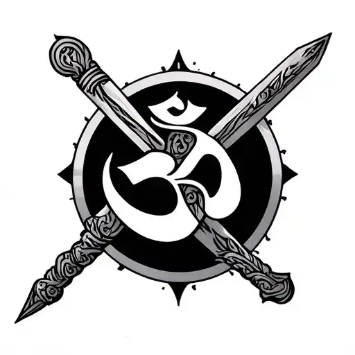Om Symbol Incorporated With Sikh Khanda Sword Tatto