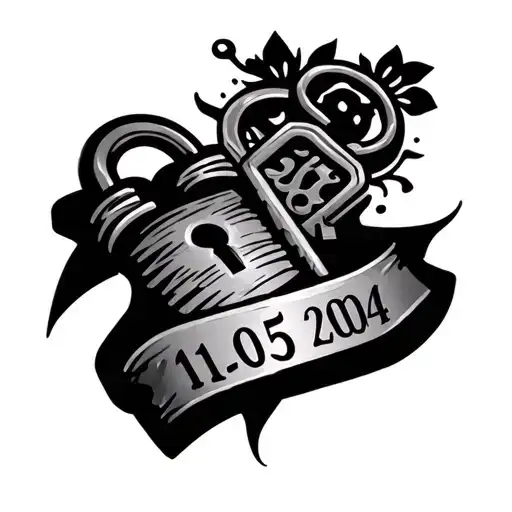 A Tattoo With The Date 11 05 2004 Written In Italian Style With A Key And A Lock