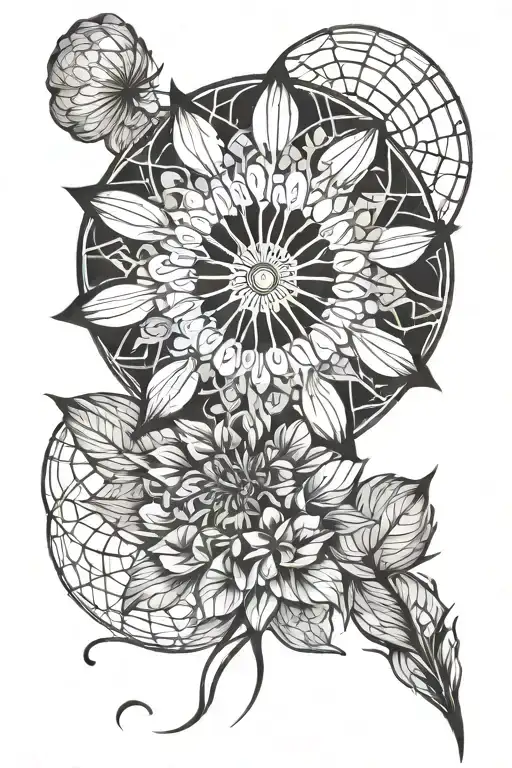 Single Vertical Blowing Dandelion Lateral View With Flower Of Life Center