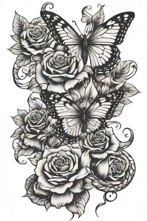 Butterfly With Rose And Snake