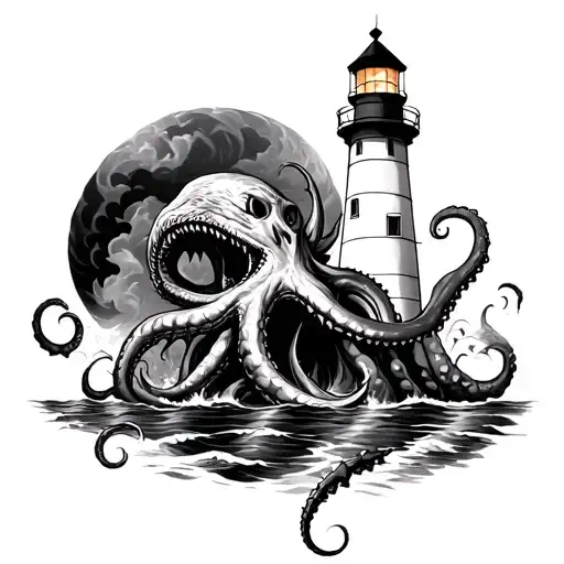 Kraken Destroying Lighthouse