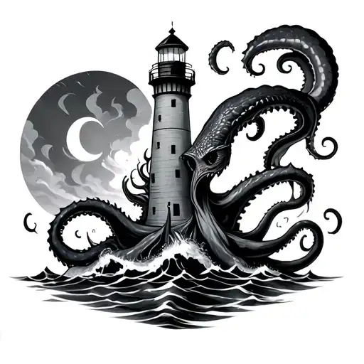 Kraken Destroying Lighthouse