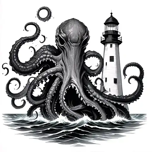 Kraken Destroying Lighthouse