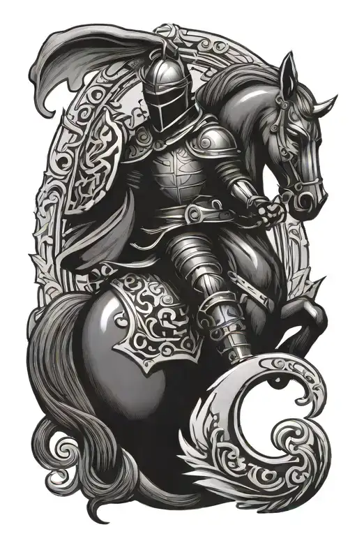 Black Knight Chess Piece And Horseshoe Surrounded