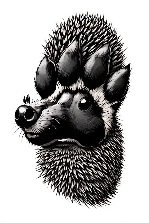 Dog Paw Print With Hedgehog